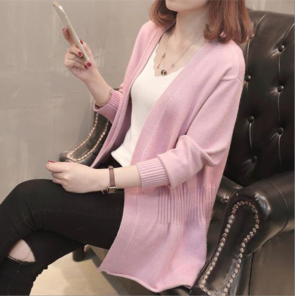 

2018 autumn and winter cardigan with pockets women's clothing soft and comfortable coat knitted v-neck long cardigan female, White;black