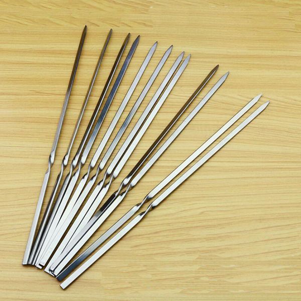 

20 pcs/lot stainless steel barbecue needle flat handle skewers outdoor barbecue baking tools bbq fork