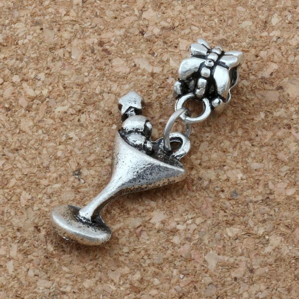 

MIC .100pcs/lot Dangle Ancient silver Martini Cocktail Party Alcohol Drink Charm Big Hole Beads Fit European Charm Bracelet Jewelry 14x32mm