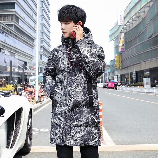

2018 new winter mens thick warm down jacket fashion camo hooded outerwear streetwear loose fit long coat male plus size m-3xl, Black