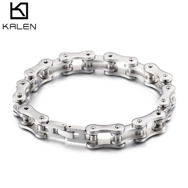 

men's bracelets & bangles 220mm charm man jewelry biker bicycle motorcycle chain stainless steel fashion male punk silver color kalen, Golden;silver