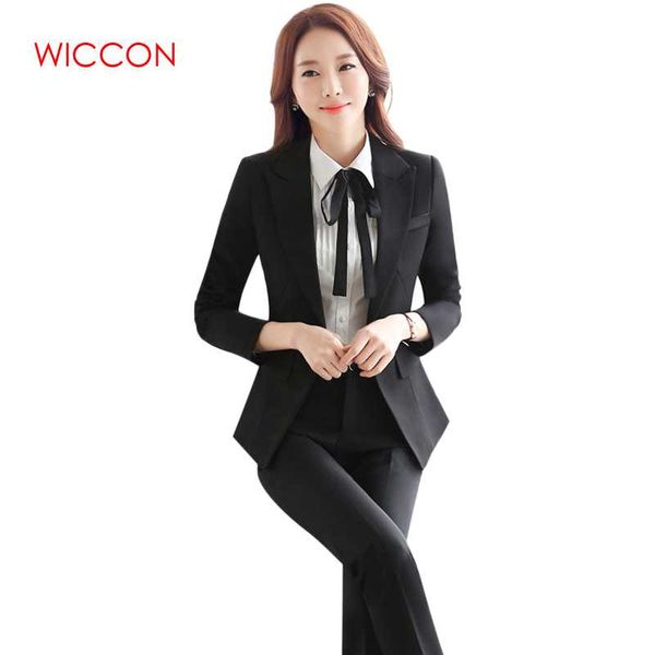

wiccon workwear women's suit long sleeves black solid formal pants suit 2018 new fashion ol elegant single button pant suits, White;black