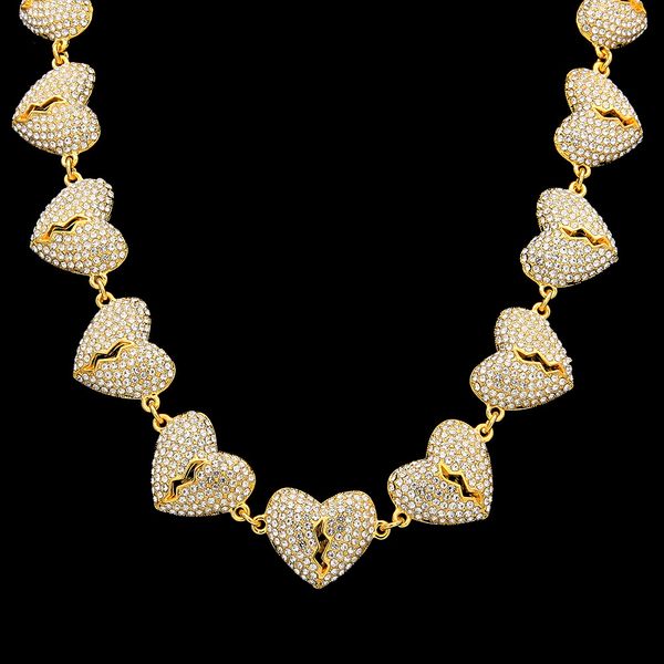 

hip hop 3d broken heart necklace iced out lab diamond men charm chain bling party jewelry, Silver