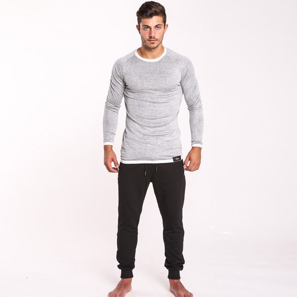 

brand men long sleeve t shirts solid color casual o neck spandex sweatshirt slim fit tees basic active soft stretch apparel, White;black