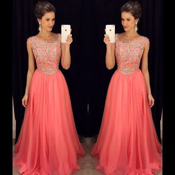 

2018 african chiffon scoop popular crystal beaded a-line prom dress sleeveless coral tulle long floor length evening wear gowns custom made, Black