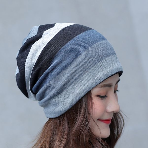 

2018 new skullies knied wool hats autumn spring knied hats thicker stripe colorful splicing warm beanies gorros