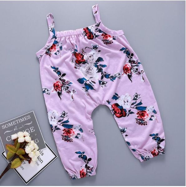 

baby girl floral print suspender jumpsuit baby summer cotton blends sleeveless bodysuit kids children clothes onepiece clothing zht 036, Blue