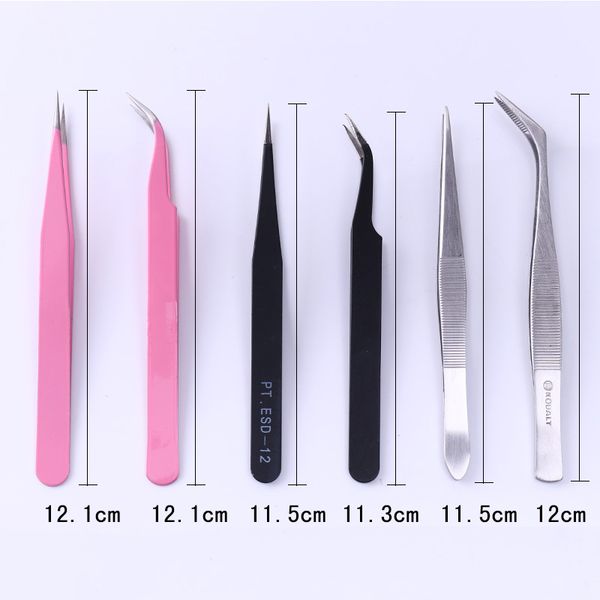 

2pcs or 1 pc curved straight stainless steel tweezer nail sticker false eyelash rhinestone nipper picker makeup tool set