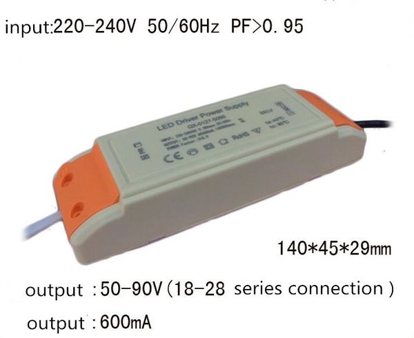 2 peças 40W 50W 60W LED Driver 40-60W 600mA DC54-90V Fonte de alimentação LED de alta potência para holofote