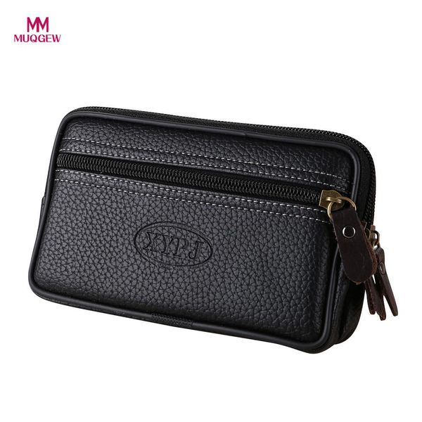

male vintage men pure color leather messenger bag coin bag phone clutch waist 2018 new arrival
