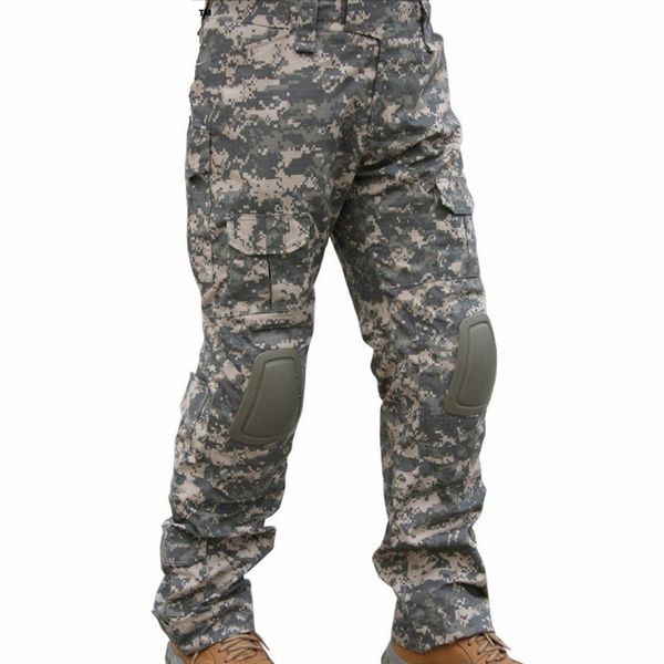 

cqc tactical pants cargo men army hunting paintball camouflage bdu combat pants with knee pads acu, Camo;black