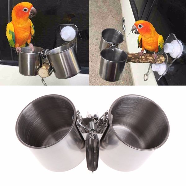 2019 New Bird Feeder Cups Food Water Feeding Bird Double Cups With