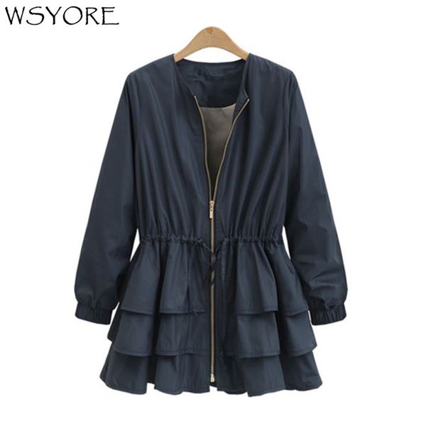 

wsyore plus size loose spring trench coat 2018 new autumn long sleeve ruffles adjustable waist women casual coats ns295, Tan;black
