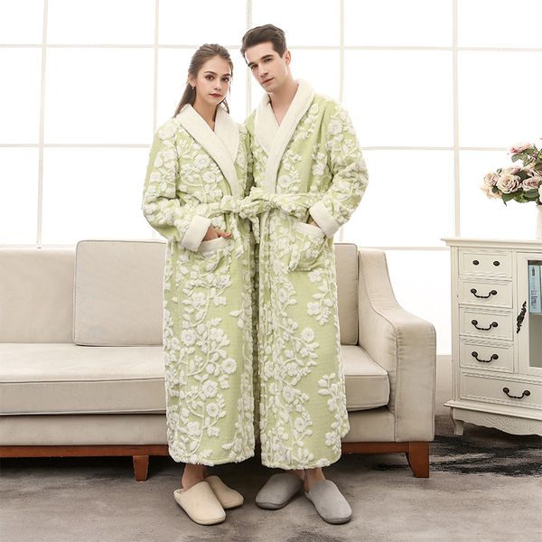 

lovers coral fleece women long bathrobe 2018 men winter soft flannel kimono floral bath robes female dressing gown men's robes, Black;red