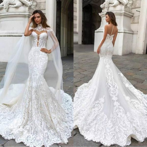 

luxury 2020 mermaid wedding dresses beading sleeveless long court train lace applique wedding dress bridal gowns ba9313