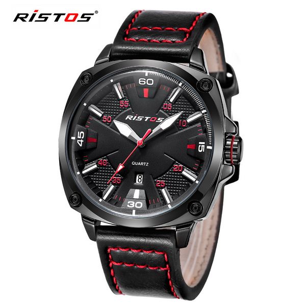 

ristos men sport watches casual genuine leather quartz clocks reloj masculino wristwatch relojes hombre montres 93003, Slivery;brown