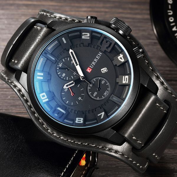 

curren men sport quartz watches mens leather strap waterproof male clock wristwatch 8225 relogio masculino, Slivery;brown