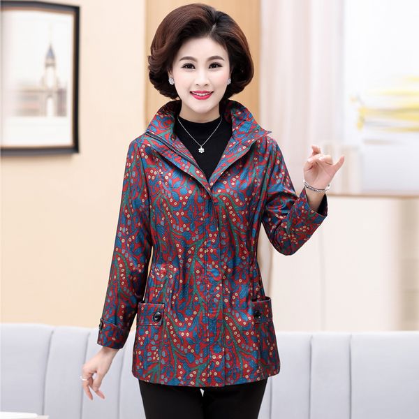 

2018 autumn new plus size women print coat fashion high-quality windbreaker middle-aged women outerwear & coats t268, Tan;black