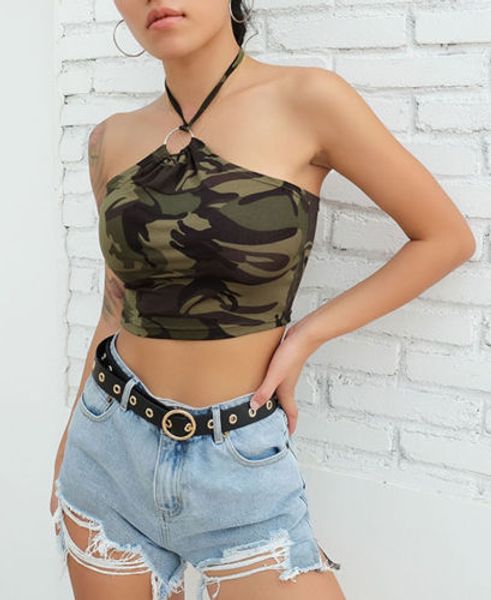 

crop vest casual tank camo camis halter shirt summer women's sleeveless shirt summer bustier, White