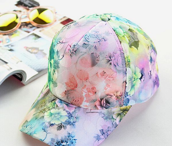 

2016 summer women's fashion casual sunscreen breathable flower print lace baseball cap korea hat, Blue;gray
