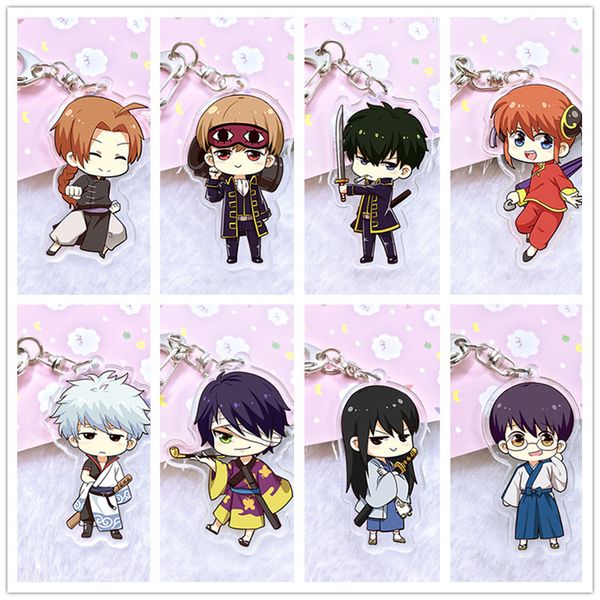 

anime keychain gintama silver soul takasugi shinsuke gintoki kagura sadaharu pendant doubleside keychain keyring