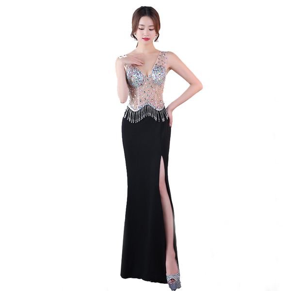 

diamonds v-neck 2018 new women's elegant long gown party proms for gratuating date ceremony gala evenings dresses up b90, White;black