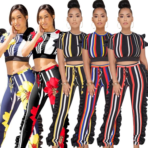 

1990s disco rompers set hippie boho fashion outfit striped romper suit crop highwaist ruffled two piece pants, White