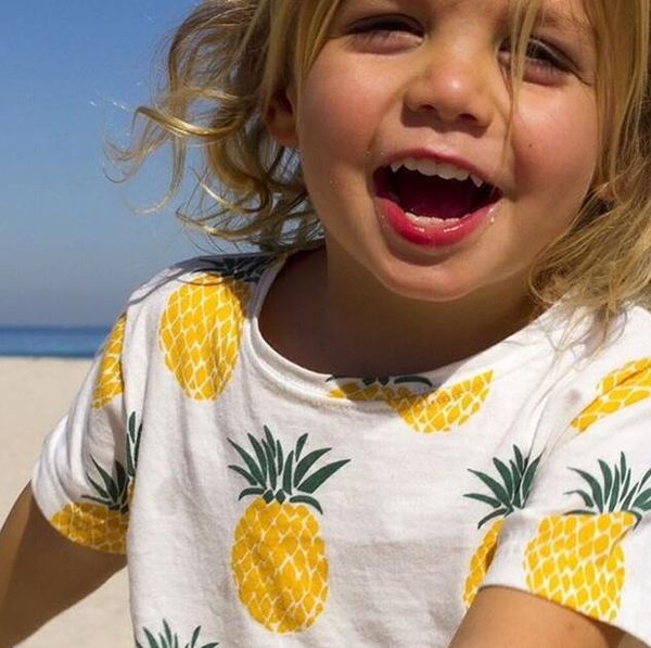 

2018 new summer kids full pineapple t-shirt short sleeve printed boys girls cotton fruit t-shirt children baby clothes blt, Blue