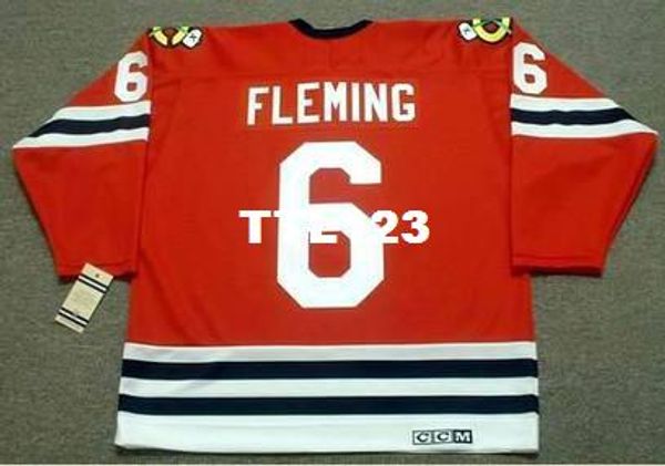 

mens #6 reggie fleming chicago blackhawks 1963 ccm vintage retro hockey jersey or custom any name or number retro jersey, Black;red