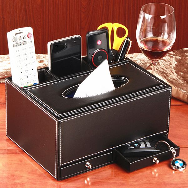 

home fashion multifunctional leather box tissue pumping box deskremote control storage drawer