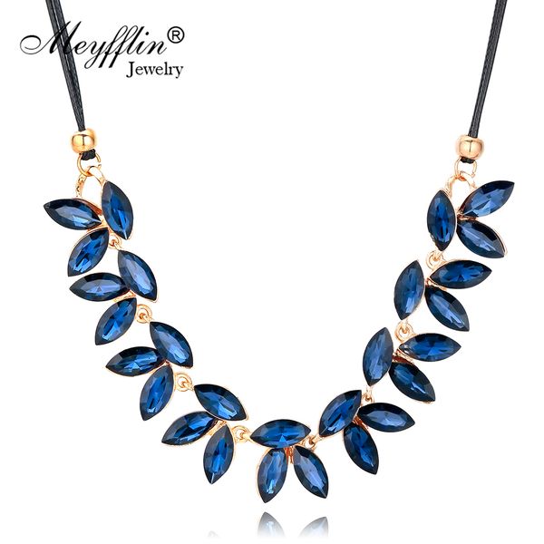 

meyfflin collier femme choker necklaces & pendants for women fashion leaf crystal statement necklaces for women party jewelry, Golden;silver