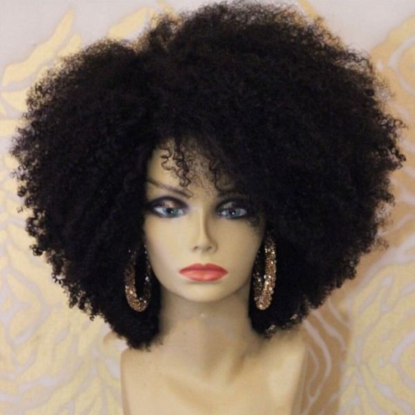 

180density full afro kinky curly lace front synthetic wig natural short afro wig with baby hair for black woman