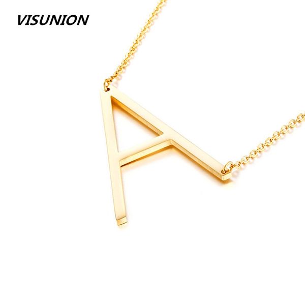 

gold a-z large initial letters alphabet personalized charm big letter script name pendant necklace for gift (26 letter, Silver