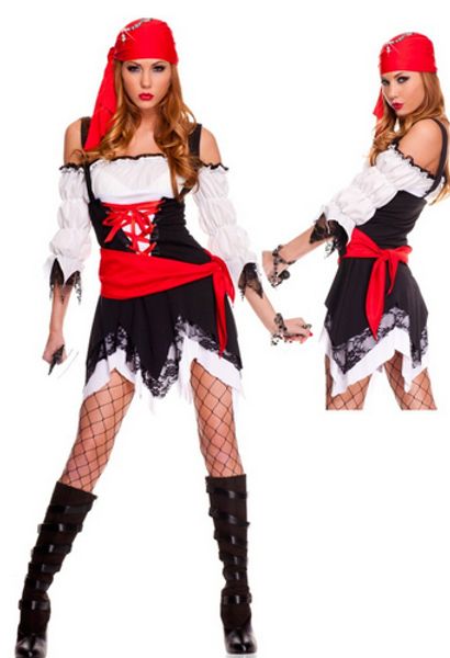 

halloween party costume pirate captain clothing stage costumes qq01, Black;red
