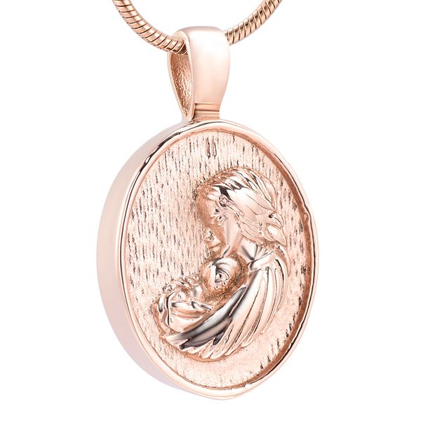 

lkj7562 pink gold tone oval shape cremation pendant family jewelry mother & kid human ashes holder keepsake casket necklace, Silver
