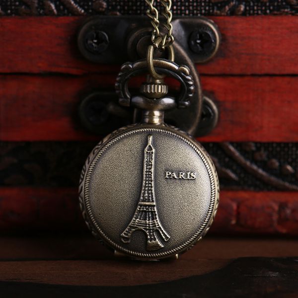

wholesale 100pcs/lot case dia 2.5cm pendant chain quartz bronze small tower watch pocket watch pw106, Slivery;golden