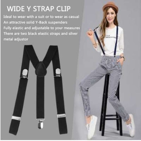 

new adjustable brace clip-on adjustable men women pants braces straps fully elastic y-back suspender belt, Black;white
