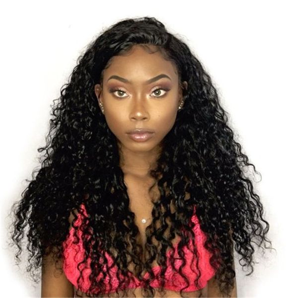 

water wave full lace human hair wigs for african american indian hair lace front wig with baby hair, Black;brown