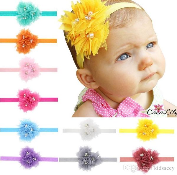 

europe baby girls headband candy color 3 lace flowers elastic hairband kids children headwear head bands hair accessories 16 colors, Slivery;white
