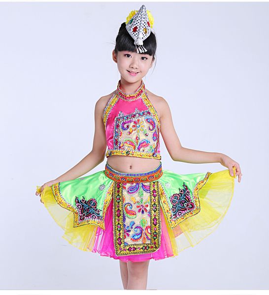 

dropshipping children's miao costumes girls hmong costumes children's minority dance, Black;red