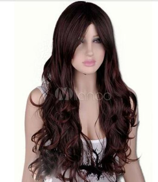 

urban brown synthetic centre parting fashion long wig, Black;brown