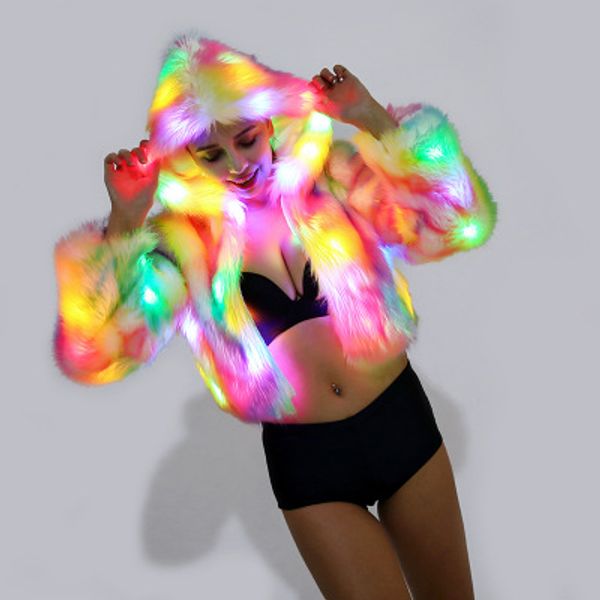 

christmas halloween costume performance color led lights faux fur coat, Black