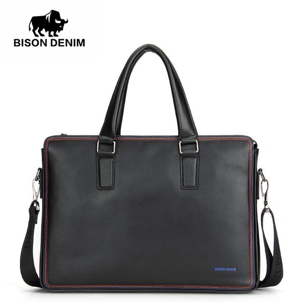 

bison denim handbag shoulder bags business men briefcase laptop bolsos men's travel bags genuine leather bag