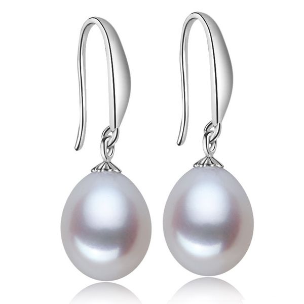 

925 silver wedding eardrops new style women lady 925 silver 9 - 10 mm natural pearls eardrop silver plated earring hook ear studs dangle