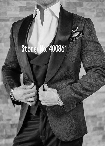 

one buon black groom tuxedos shawl lapel groomsmen man mens wedding suit (jacket+pants+vest+tie) w:222, White;black