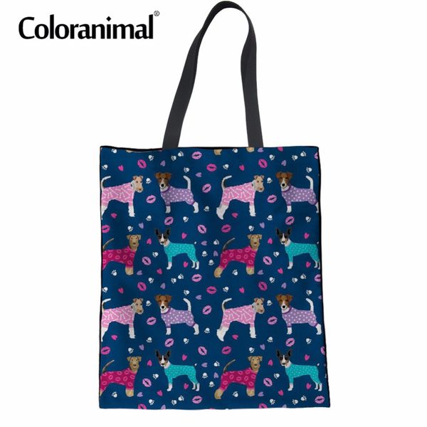 

coloranimal handle bag women large shopper shoulder bag 3d cute animal terrier dog print cloth handbag canvas tote bags