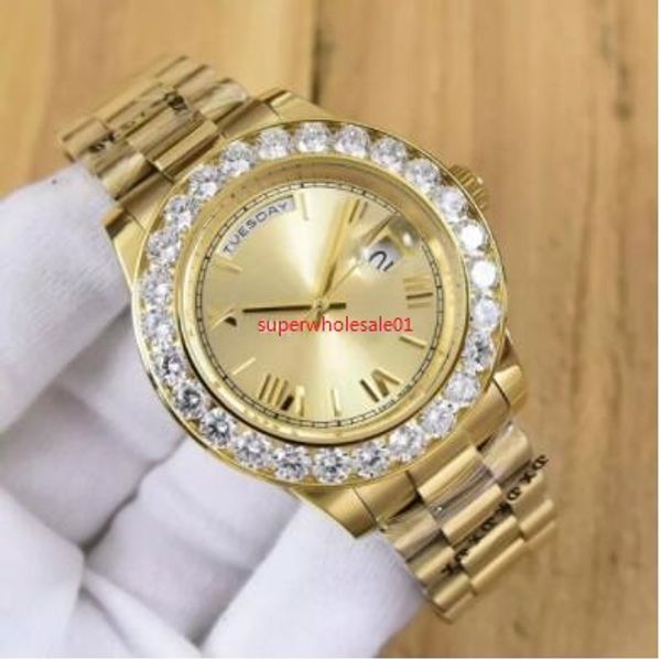 

op luxury christmas gifts men's watches big diamond watch 18k gold stainless steel strap automatic machinery 459, Slivery;brown