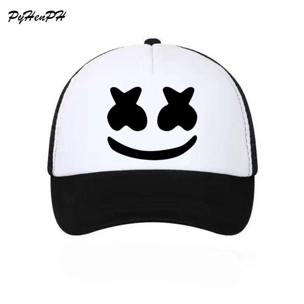 

women girl boy marshmello face baseball cap mesh summer cool caps new youth young girl cool net mesh hat caps, Blue;gray
