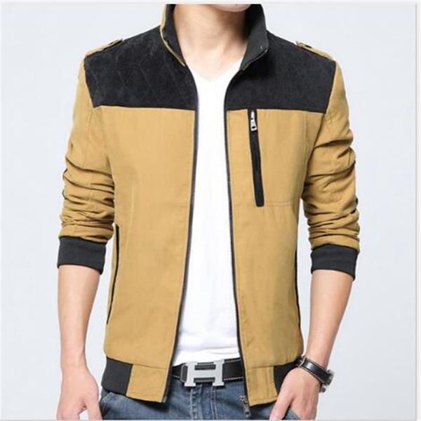 

2018 big yards autumn spring casual men's coat handsome men's clothes splicing fashion jackets  -2xl, Tan;black