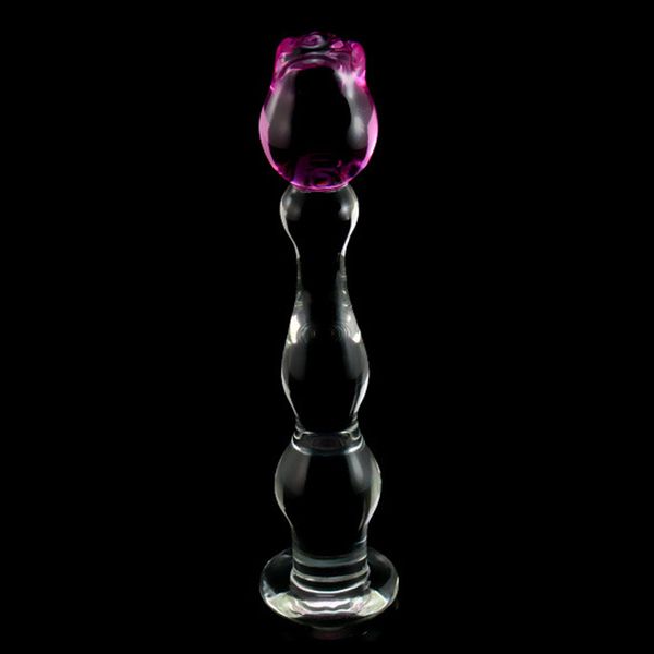 DOMI 21 * 3 cm Ice and Fire Series Rose Flower Design Glass Women Dildo Butt adulto Anal Plug Sex Toys Y18110106